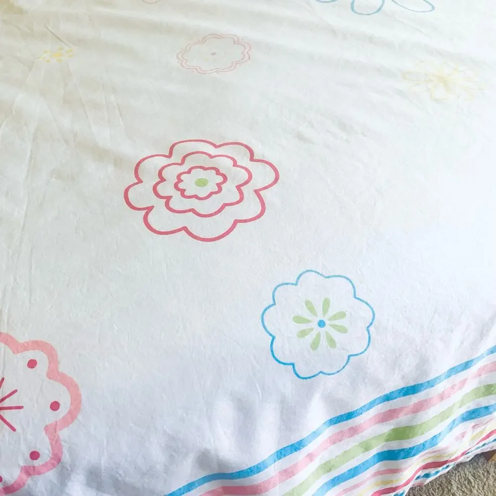 Vintage Twin Size Duvet Cover Mid Century MCM Bedding Floral Print Pink White